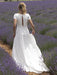 Wedding Dress With Train V Neck Short Sleeves Buttons Floor Length Bridal Dresses