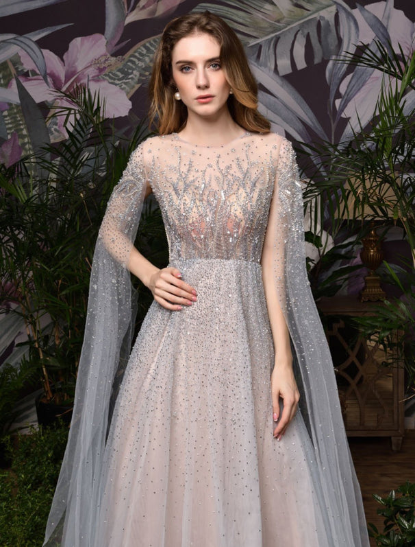 A-Line Jewel Neckline Tulle Dress Turquoise
