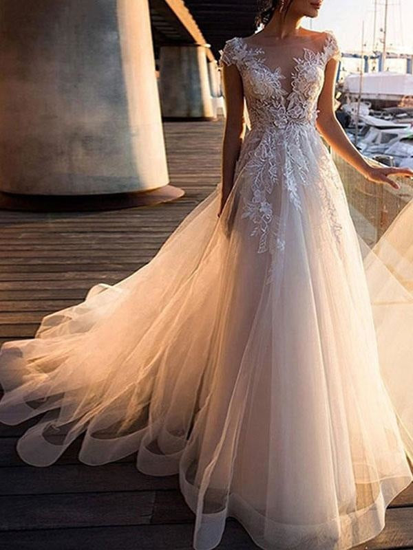 Short Sleeves Bridal Gown Beach Garden Silk Satin Wedding Dress Lb20423 -  China Wedding Dress and Bridal Dress price | Made-in-China.com