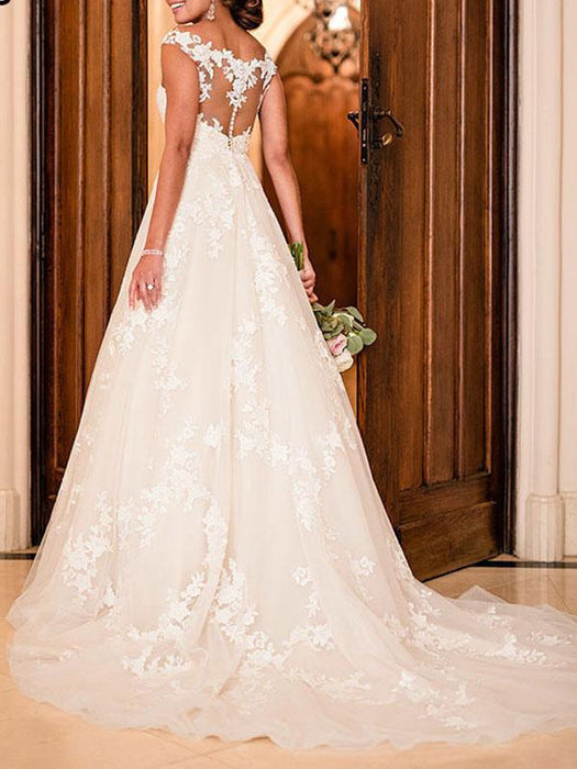 Wedding Dresses A Line Sleeveless Lace Bridal Gowns-Bridelily