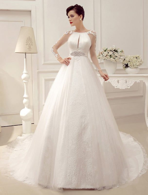 Wedding Dresses Ball Gown Bridal Dress Long Sleeve Lace Applique Beaded