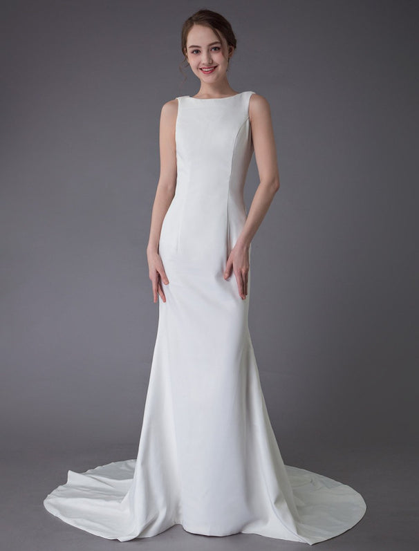 Wedding Dresses Ivory Sheath Simple Bridal Dress Cowl Back Beach Weddi ...
