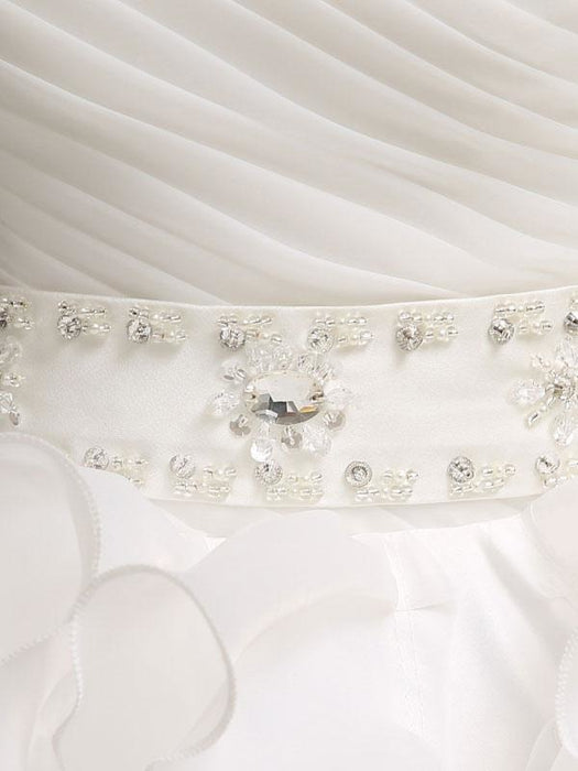 Wedding Dresses Princess Ball Gowns Strapless Sweetheart Neckline Pleated Frills Beaded Sash Tulle Ivory Bridal Dress With Train