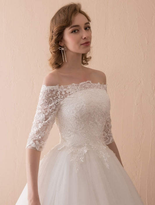 Wedding Dresses Princess Lace Off The Shoulder Bridal Gown Half Sleeve Floor Length Bridal Dress