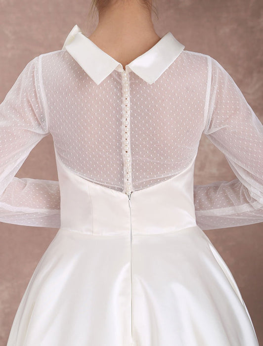 Wedding Dresses Short 1950's Vintage Bridal Dress Long Sleeve Sweetheart Neckline Satin Ivory Rockabilly Wedding Dress misshow Bridelily Wedding Dresses Short 1950's Vintage Bridal Dress Long Sleeve Sweetheart Neckline Satin Ivory Rockabilly Wedding Dress misshow Bridelily