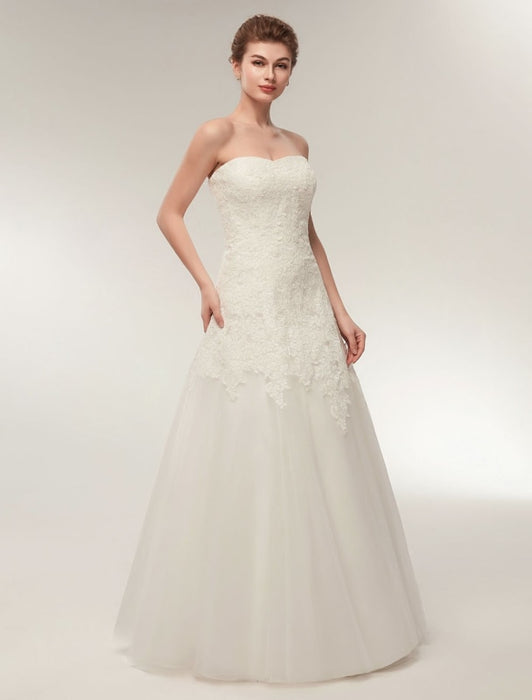 Wedding Dresses Strapless Lace Maxi Bridal Dress Sweetheart Neckline Floor Length Ivory Wedding Gowns