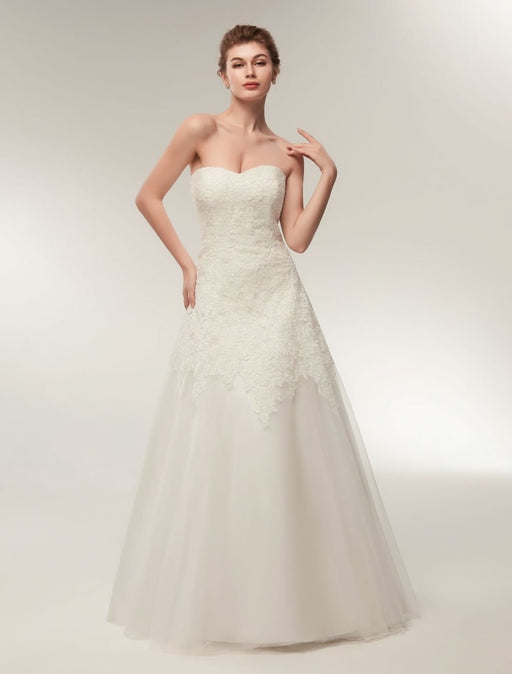 Wedding Dresses Strapless Lace Maxi Bridal Dress Sweetheart Neckline Floor Length Ivory Wedding Gowns