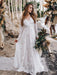 Wedding Gowns With Train V-Neck Long Sleeves Floor-Length Ivory Lace Bridal Gowns