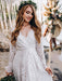 Wedding Gowns With Train V-Neck Long Sleeves Floor-Length Ivory Lace Bridal Gowns