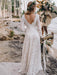Wedding Gowns With Train V-Neck Long Sleeves Floor-Length Ivory Lace Bridal Gowns