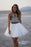 White A-line High Neck Two Piece Mini Tulle Homecoming Dress with Embroidery - Prom Dresses