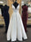 White A Line V Neck Satin Long Prom Dresses, V Neck White Evening Dresses, White Formal Dresses