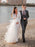 White A-line Wedding Dresses Floor-Length Long Sleeves Tiered V-Neck Natural Waist Floor Length Bridal Gowns
