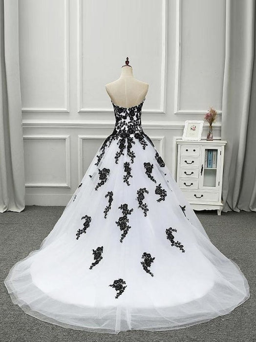 White and Black Ball Gown Gothic Wedding Dress - Black - wedding dresses