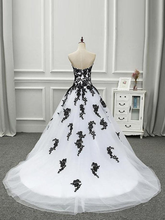 White and Black Ball Gown Gothic Wedding Dress