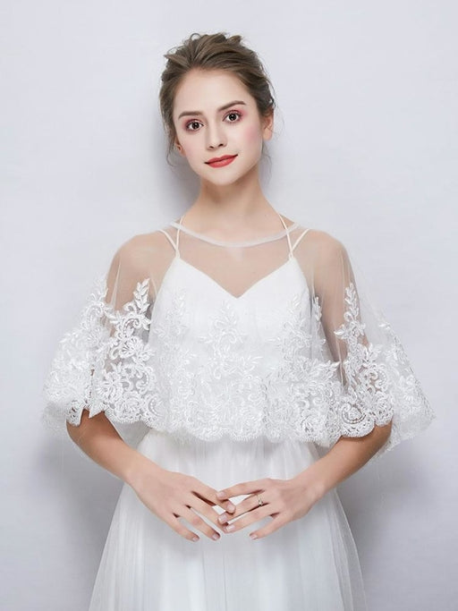 White Applique Sheer Tulle Wedding Wraps | Bridelily - White / One Size - wedding wraps