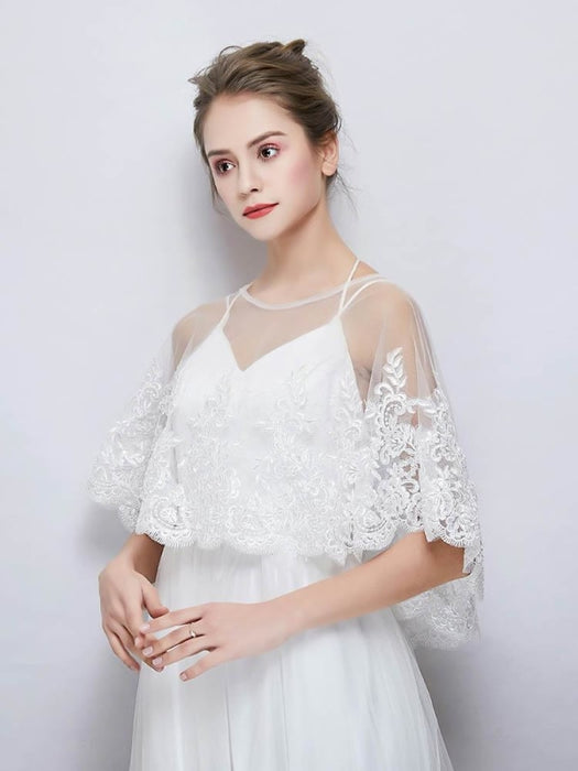 White Applique Sheer Tulle Wedding Wraps | Bridelily - wedding wraps