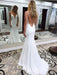White Deep V Neck Mermaid Backless Long Prom Dresses with Sweep Train, White Backless Formal Dresses, White Evening Dresses