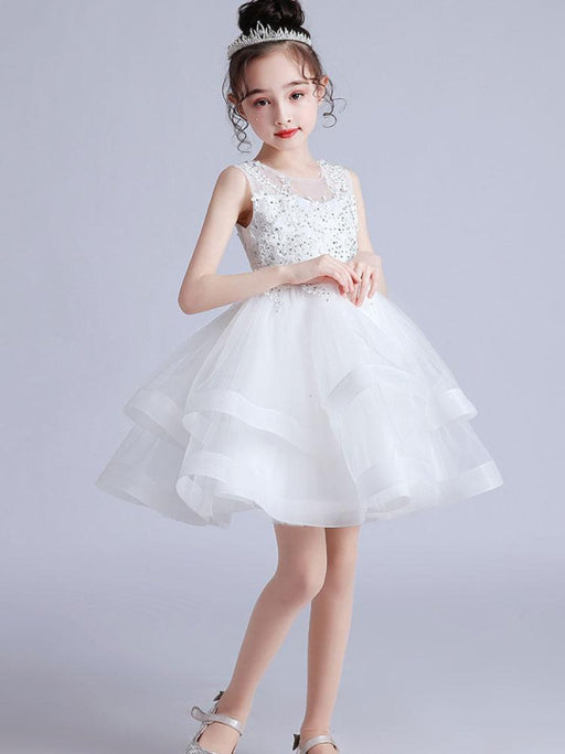 Flower Girl Dresses Jewel Neck Sleeveless Embroidered Kids Party Dresses
