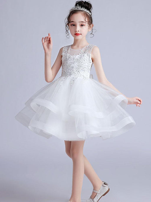 Flower Girl Dresses Jewel Neck Sleeveless Embroidered Kids Party Dresses