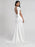 White Evening Dress A-Line V-Neck With Train Half Sleeves Zipper Buttons Satin Fabric Formal Dinner Dresses