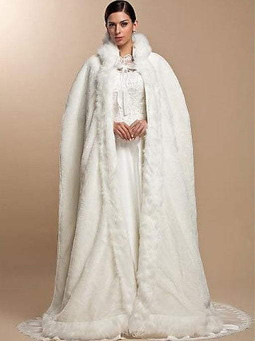 White Faux Fur Coat Hoodie Women Faux Fur Cloak  