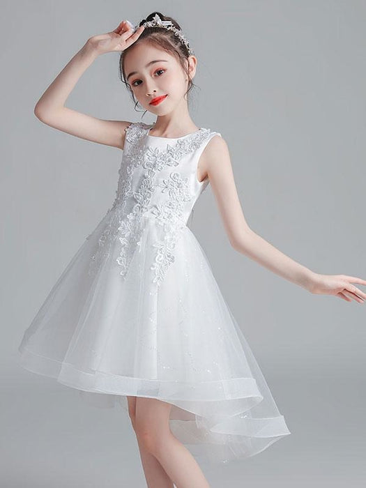 White Flower Girl Dresses Jewel Neck Sleeveless Bows Kids Party Dresses Short Princess Dress
