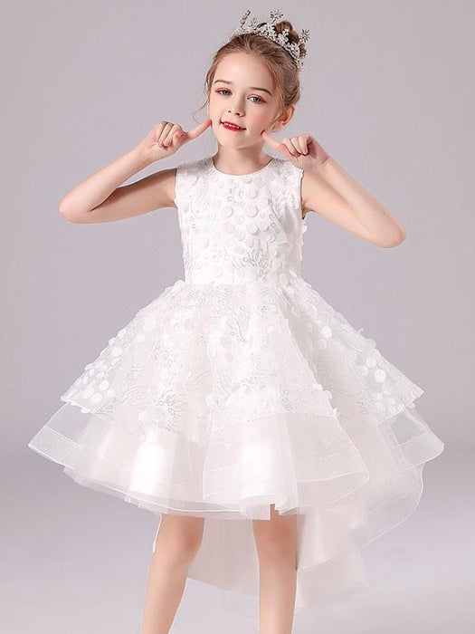 White Flower Girl Dresses Jewel Neck Sleeveless Bows Formal Kids Pageant Dresses