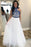 White High Neck Long Prom with Royal Blue Embroidery Charming Party Dress - Prom Dresses