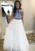 White High Neck Long Prom with Royal Blue Embroidery Charming Party Dress - Prom Dresses