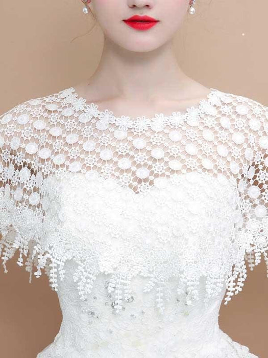 White Hollow Lace Tassel Cape Wedding Wraps | Bridelily - wedding wraps