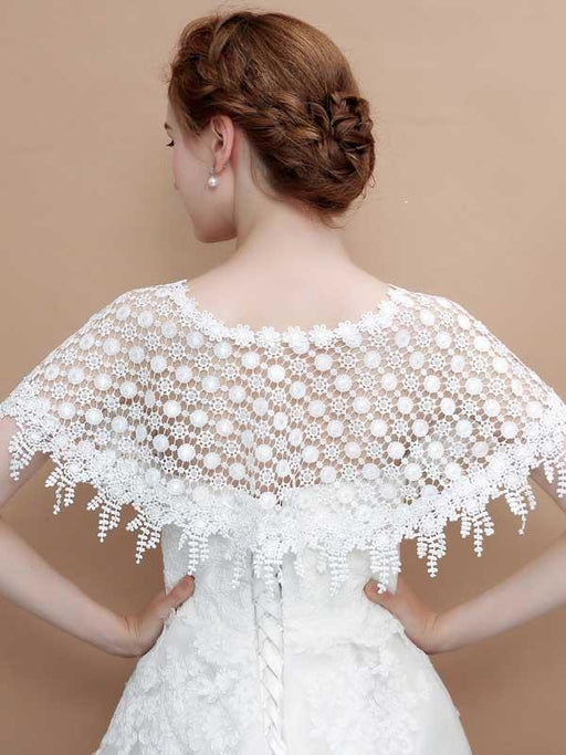 White Hollow Lace Tassel Cape Wedding Wraps | Bridelily - wedding wraps