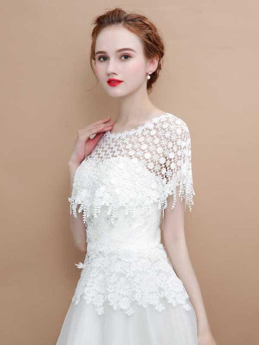 White Hollow Lace Tassel Cape Wedding Wraps | Bridelily - wedding wraps