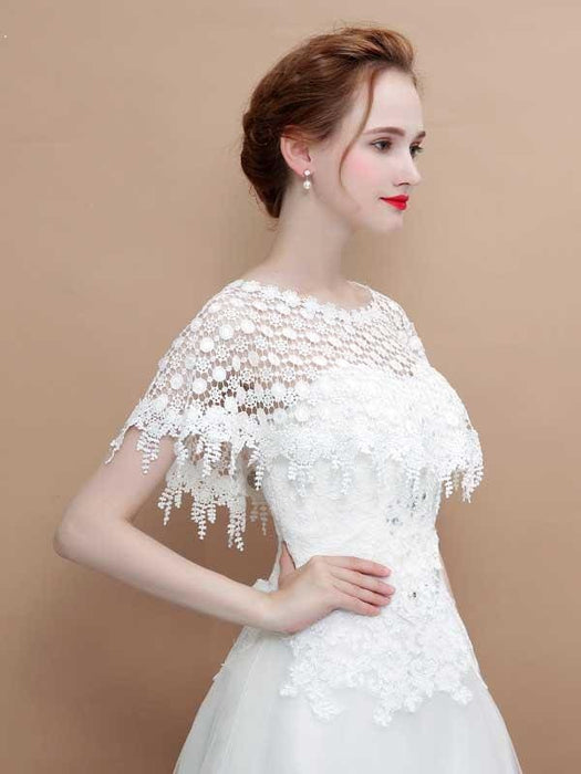 White Hollow Lace Tassel Cape Wedding Wraps | Bridelily - wedding wraps