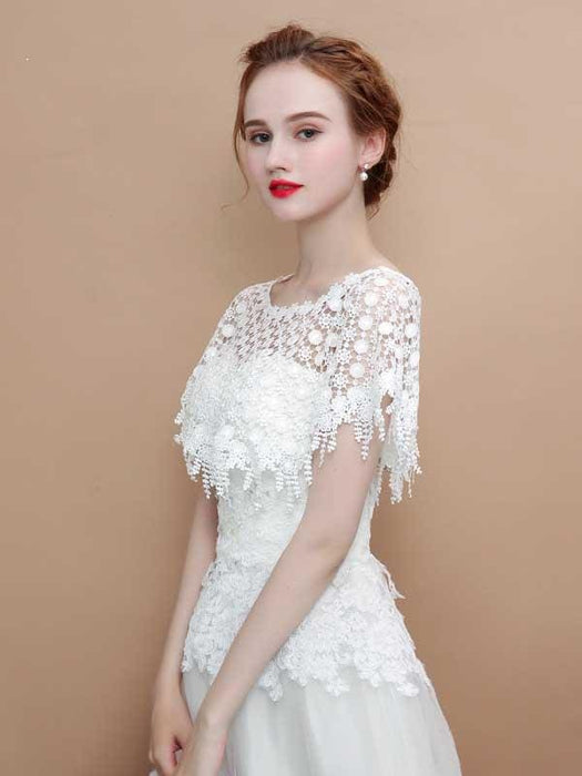White Hollow Lace Tassel Cape Wedding Wraps | Bridelily - wedding wraps