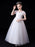 White Flower Girl Dresses Illusion Neckline Short Sleeves Ankle-Length Princess Dress Flowers Beaded Embellishment Tulle Kids Party Dresses