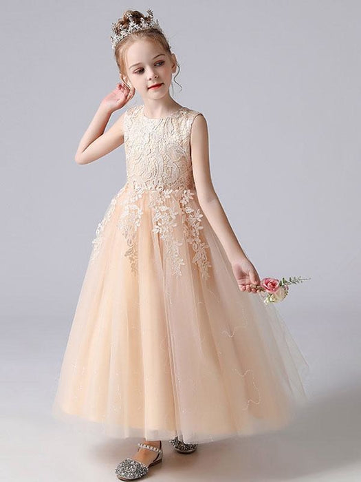 White Flower Girl Dresses Jewel Neck Sleeveless Bows Kids Party Dresses Princess Dress