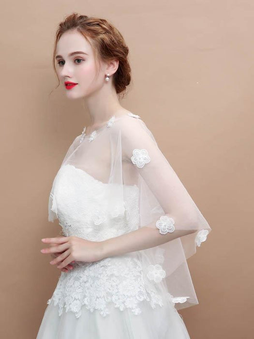 White Lace Appliqued Wedding Wraps | Bridelily - wedding wraps