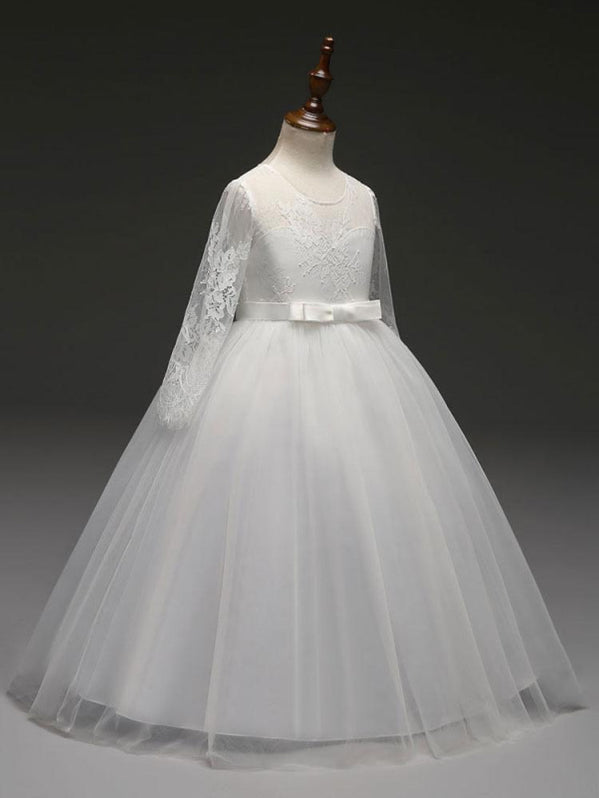 Elegant White Lace Ball Gown for Flower Girls main image 1