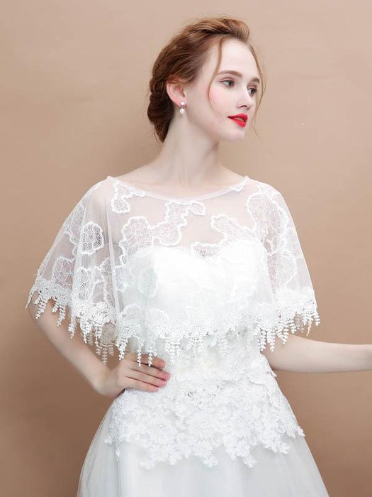 White Lace Tassel Appliqued Wedding Wraps | Bridelily - wedding wraps