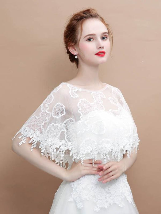 White Lace Tassel Appliqued Wedding Wraps | Bridelily - wedding wraps