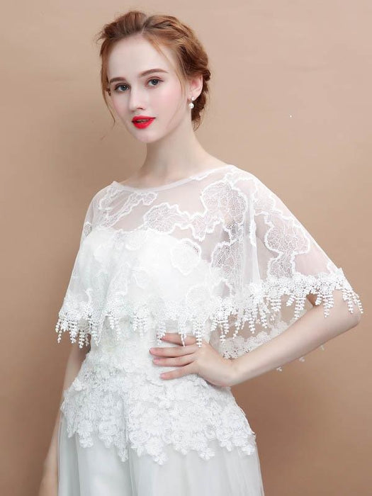 White Lace Tassel Appliqued Wedding Wraps | Bridelily - wedding wraps