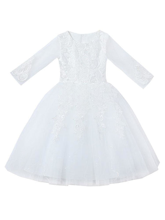 Flower Girl Dresses White Jewel Neck Lace Sleeveless Knee-Length Lace Tulle A-Line Bows Kids Party Dresses