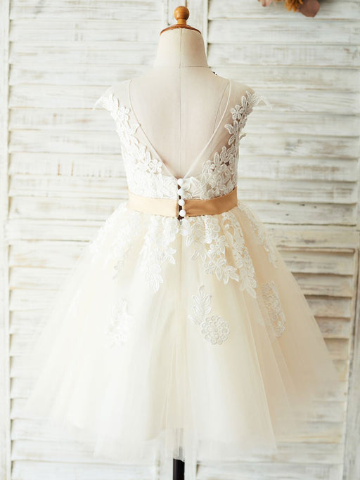 Flower Girl Dresses Jewel Neck Sleeveless Sash Kids Party Dresses