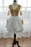 White Long Sleeve Homecoming with Gold Lace Appliques V Neck Short Prom Dress - Prom Dresses
