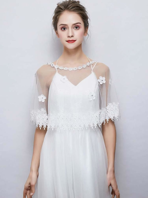 White Petal Princess Appliques Wedding Wraps | Bridelily - One Size / White - wedding wraps