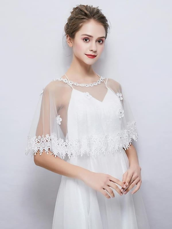 White Petal Princess Appliques Wedding Wraps Bridelily