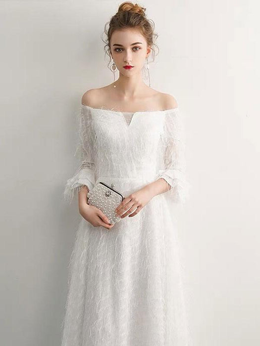 White Prom Dresses Long Off Shoulder Long Sleeve Maxi Formal Evening Gowns