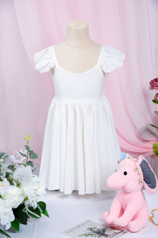 White Ruffle Sleeves Flower Girl Dress Pleated A-line Little Girl Dress for Wedding Party - Flower Girl Dress