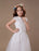 White Short Sleeves Satin Organza Flower Girl Dress